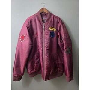 Parish Nation Mens 4XL Burgundy Bomber Jacket Military Patches Quilted Lined